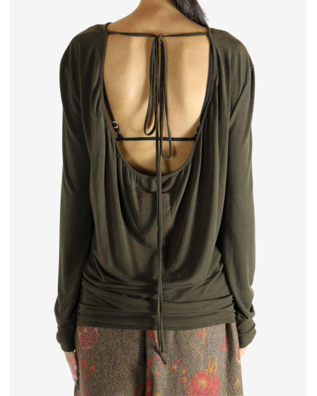 Uma Wang Green Lace-Up T-Shirt