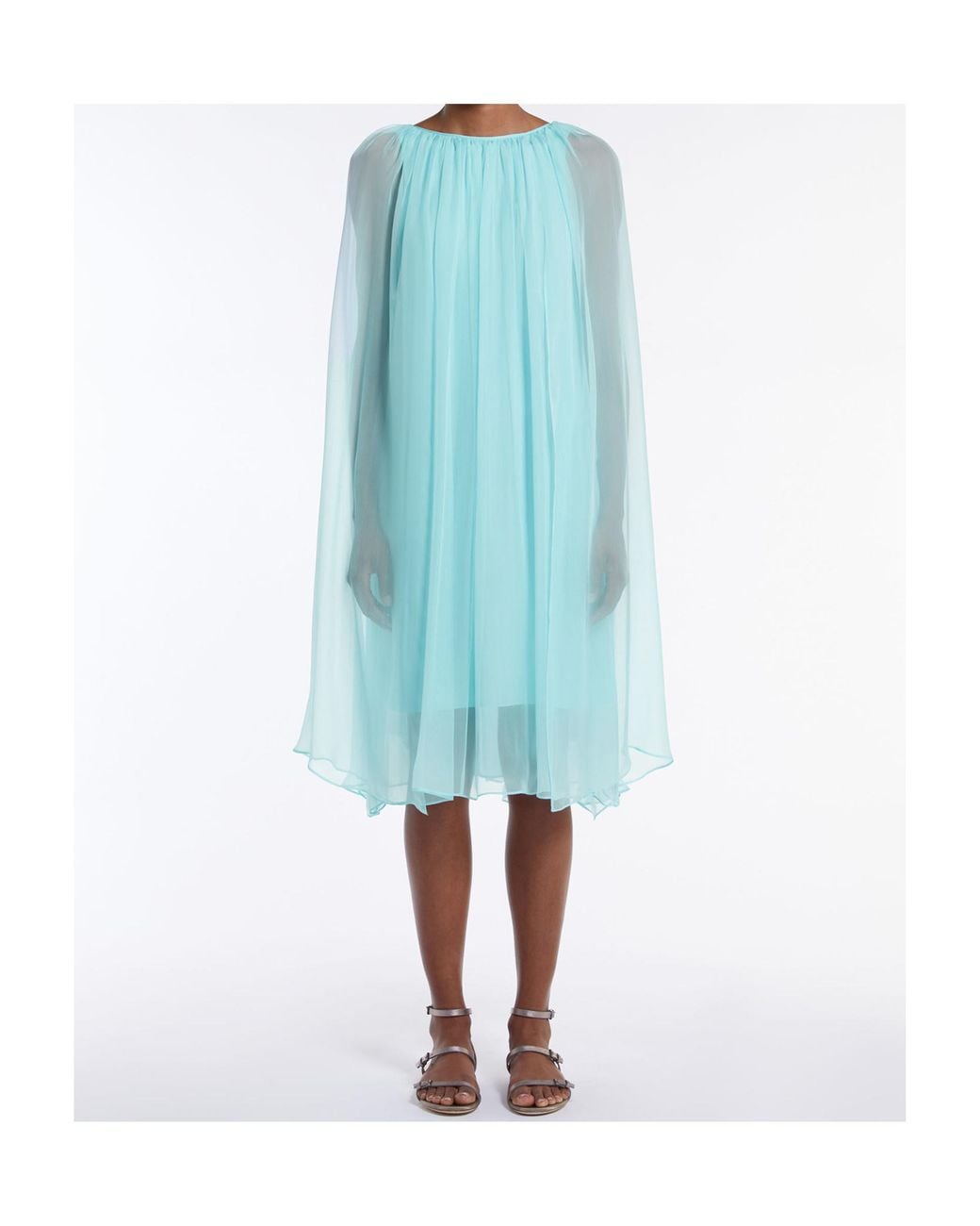 Max Mara Blue Pianoforte Tulle Crewneck Sleeveless Dress
