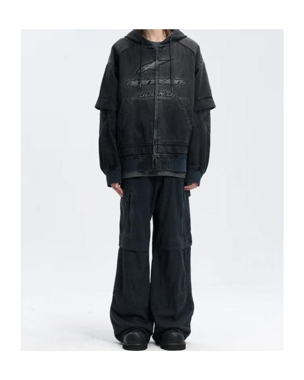 Juun.J Black Long-Sleeve Hooded Jacket for men
