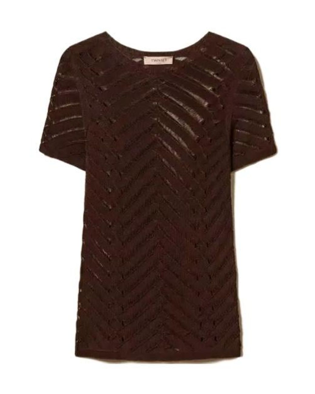 Twinset Brown Sheer Chevron Knitted Top