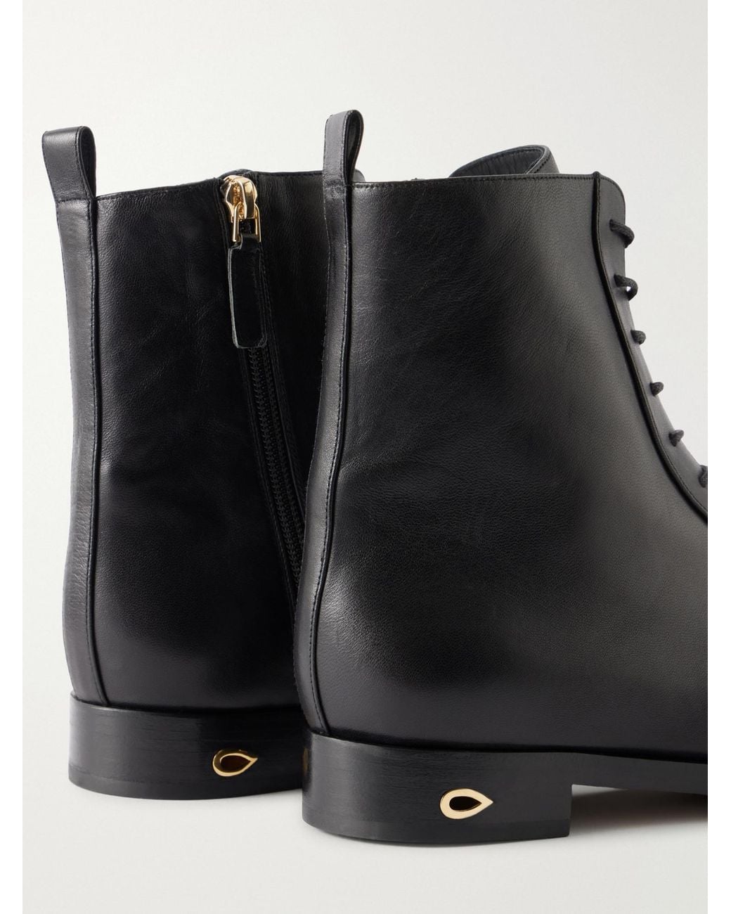 JENNIFER CHAMANDI Black Patent Leather-Trimmed Leather Ankle Boots