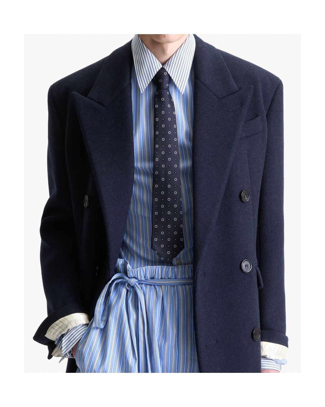 Saint Laurent Blue Double-Breasted Long Coat for men