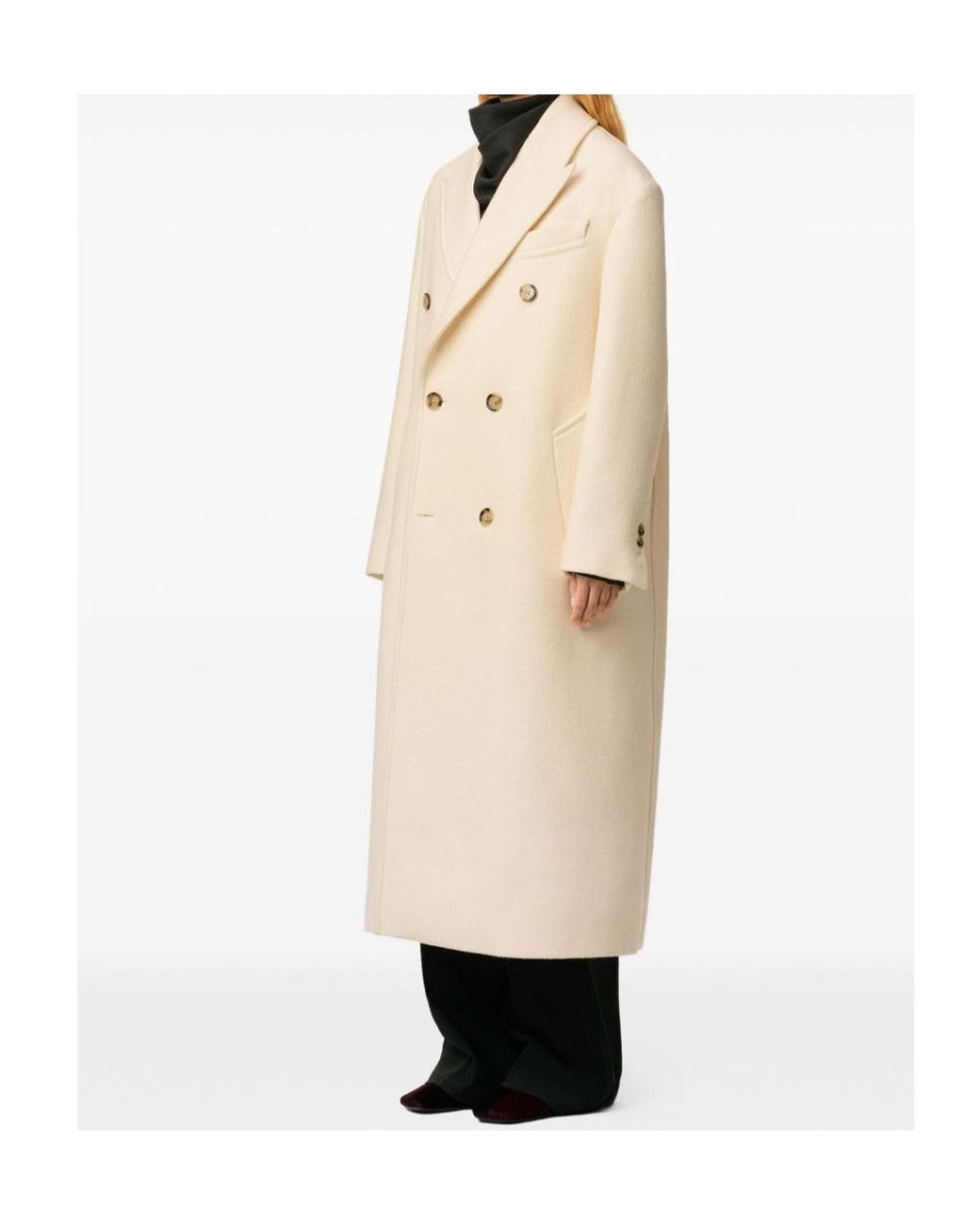 AMI Natural Long Double-Breasted Coat