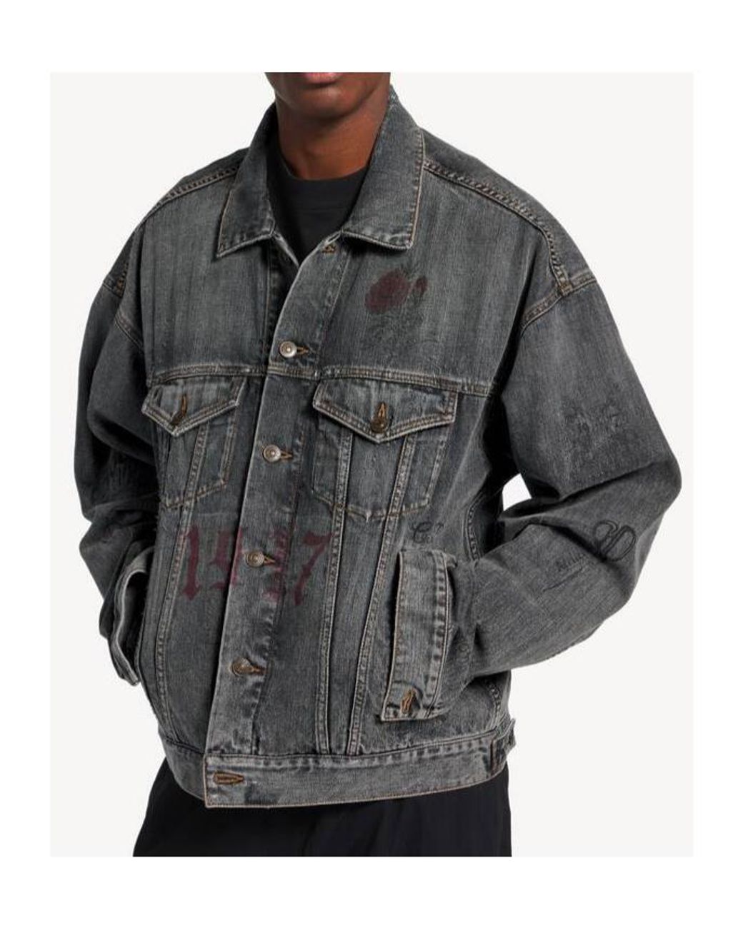 Balenciaga Gray Graffiti Denim Jacket for men