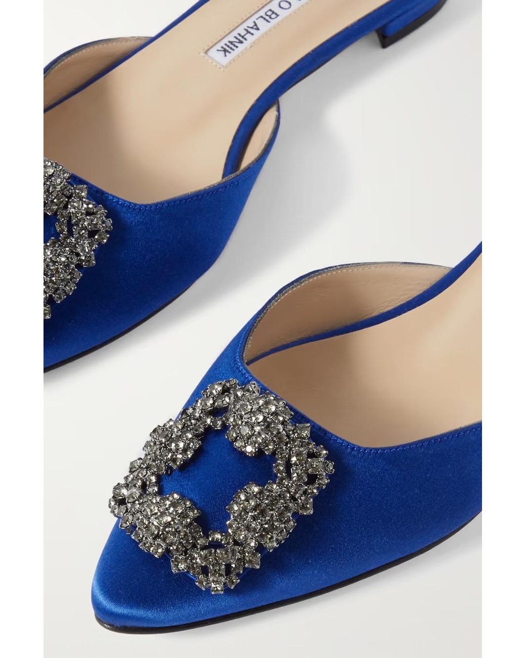 Manolo Blahnik Blue Hangisi Crystal Embellished Slippers