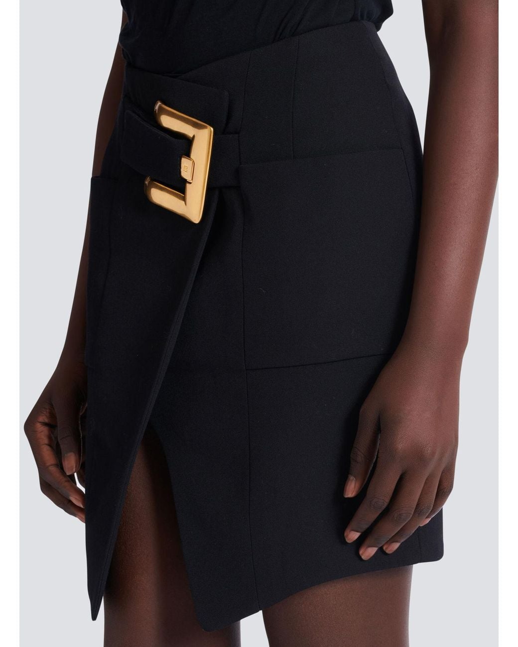 Balmain Black Belted Mini Skirt