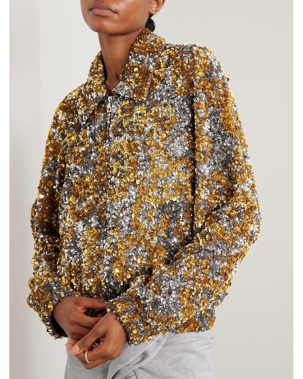 Dries Van Noten Metallic Vinnia Embellished Zip Jacket