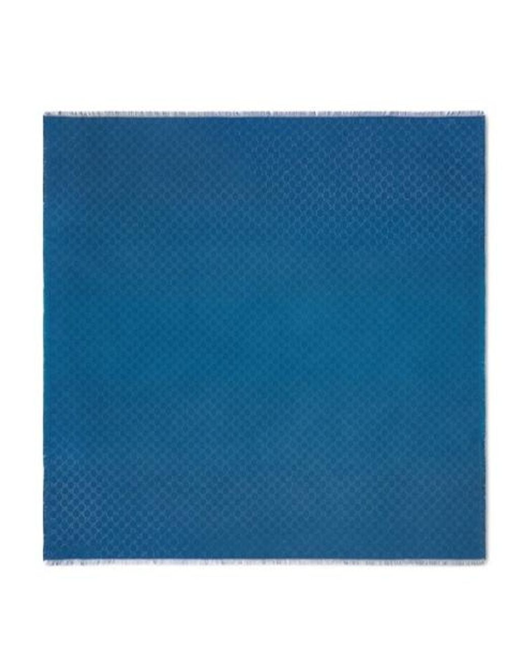 Gucci Blue Monogrammed Fringed Scarf