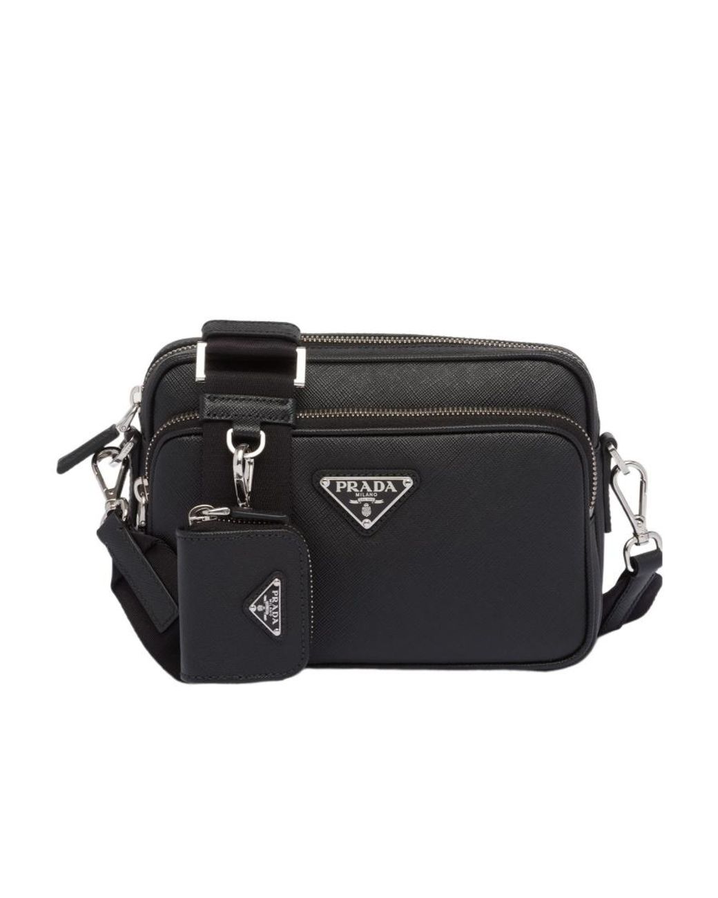 Prada Black Triangle-Logo Zipped Shoulder Bag for men