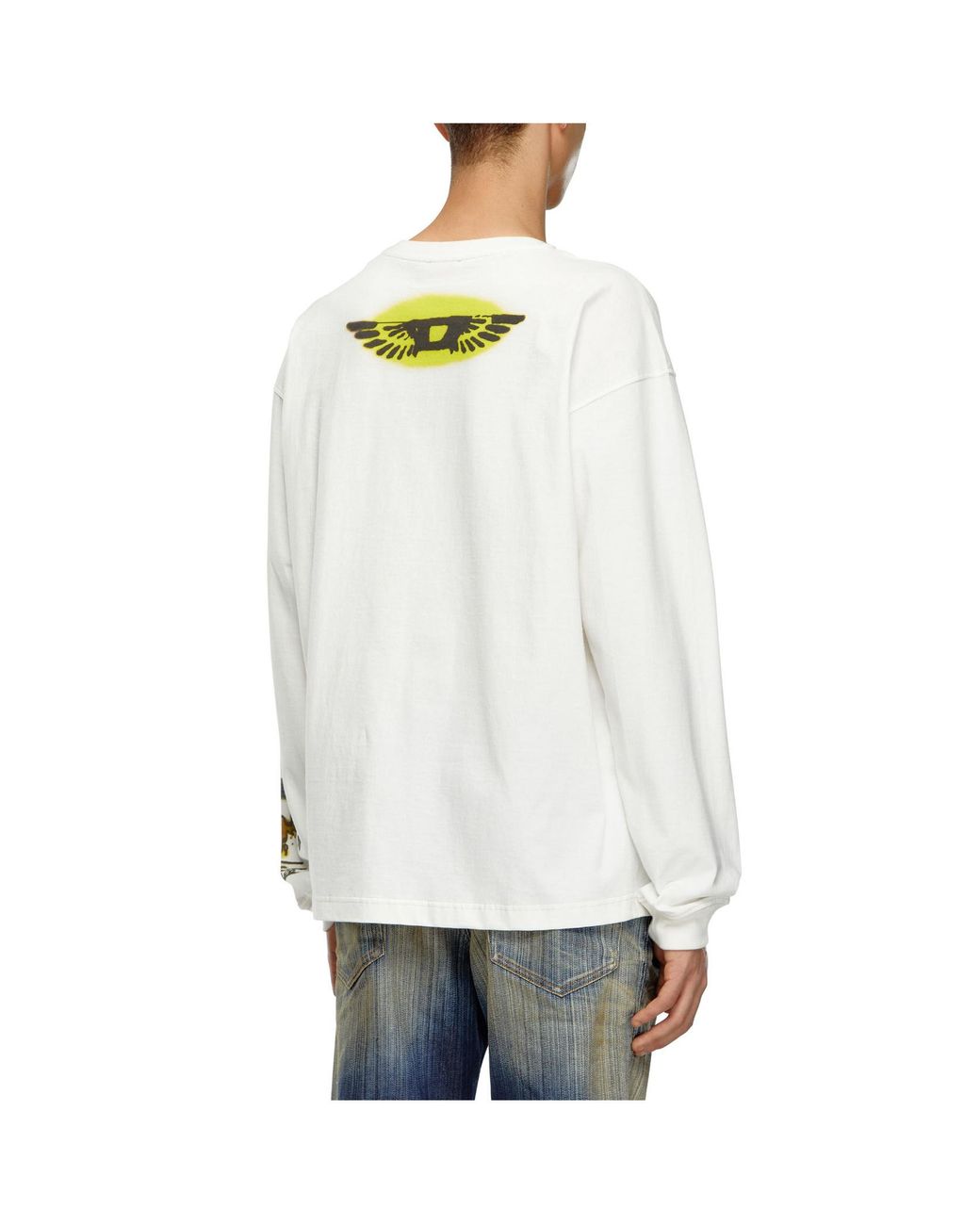 DIESEL White Graphic-Printed Long-Sleeved T-Shirt for men