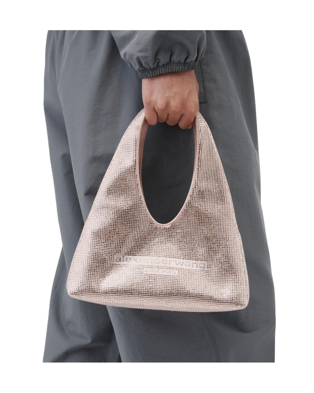 Alexander Wang Natural Crystal-Embellished Logo-Patch Shoulder Bag