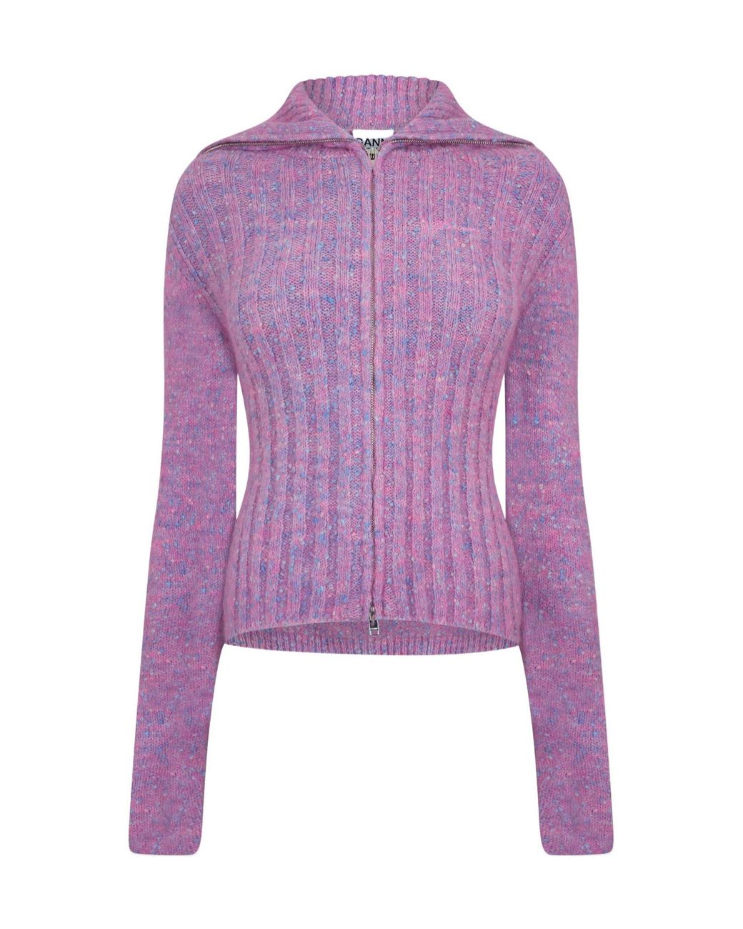 Ganni Purple Zip-Up Knit Jacket