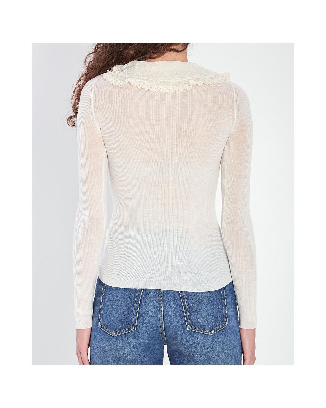 Chloé White Lace-Collar Long-Sleeve Shirt