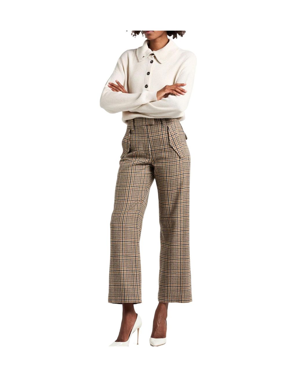 Brunello Cucinelli Natural Plaid Straight-Leg Pants