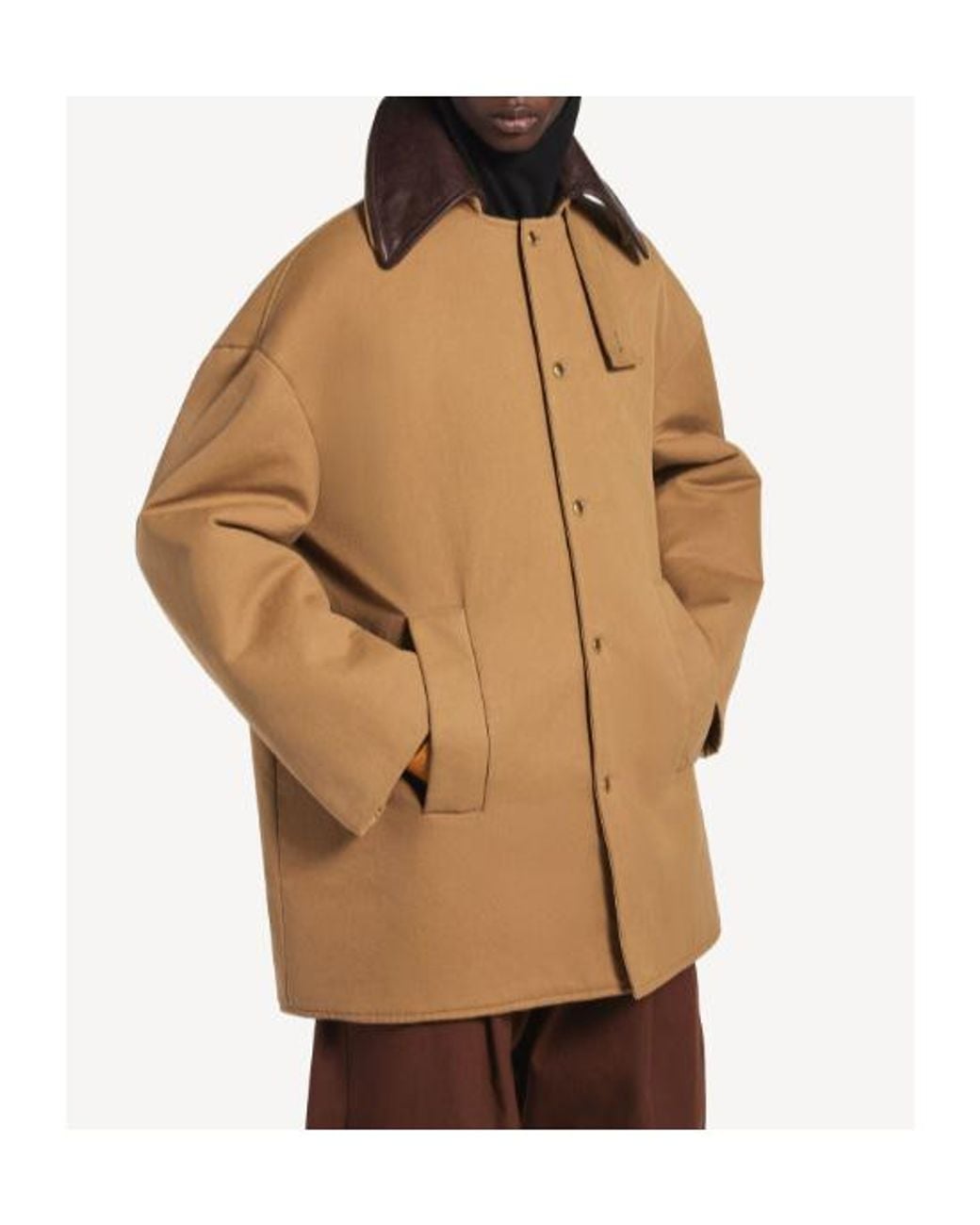 Balenciaga Brown Collared Button-Up Short Peacoat for men