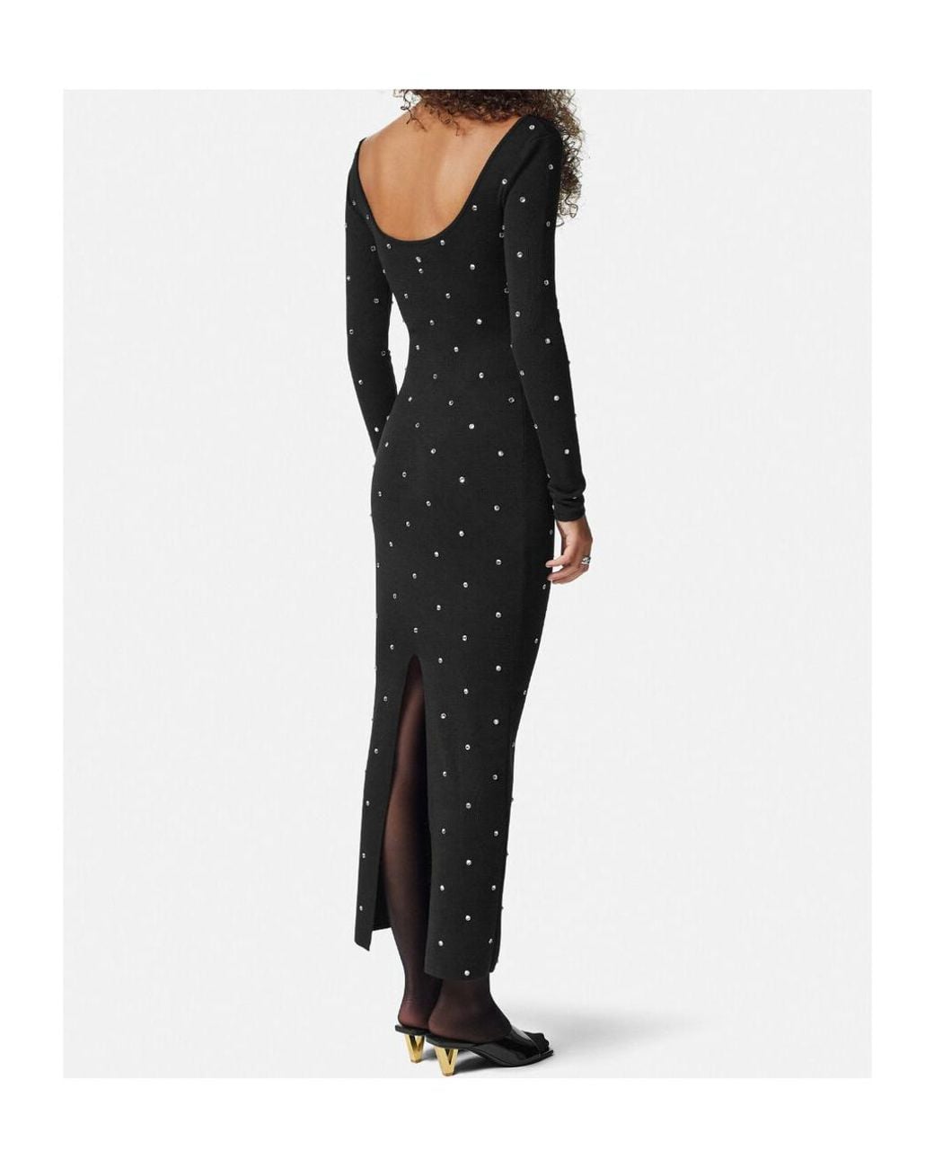 Versace Black Stud-Embellished Long-Sleeved Maxi Skirt