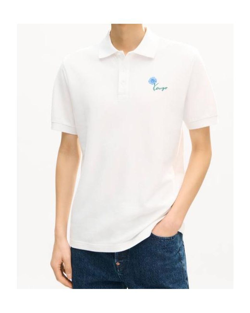 KENZO White Logo Embroidered Short Sleeved Polo Shirt for men
