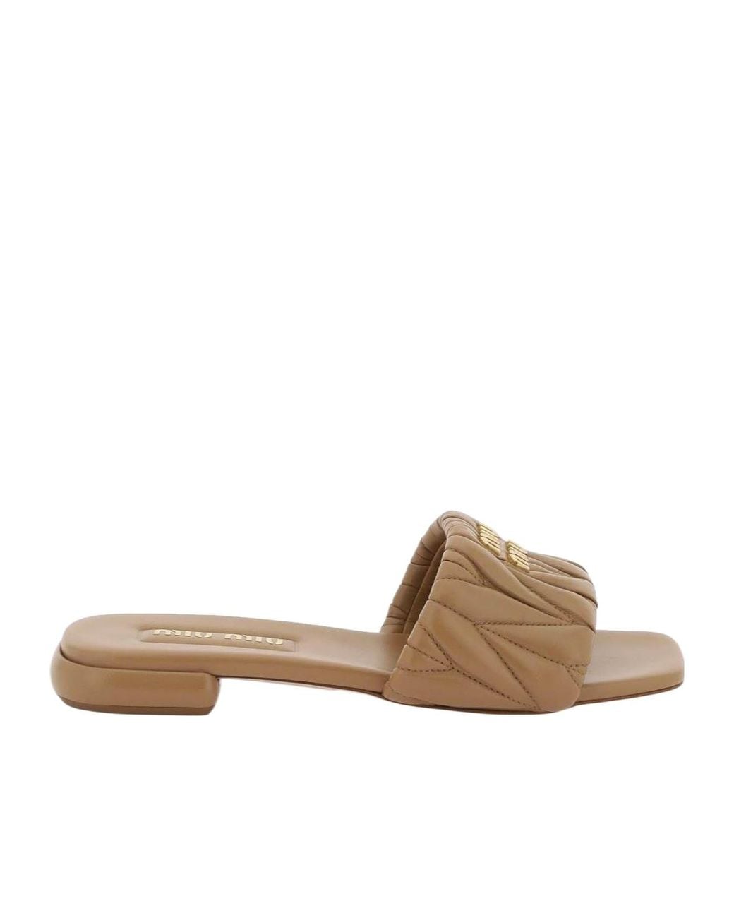 Miu Miu Brown Logo Lettering Square Toe Sandals