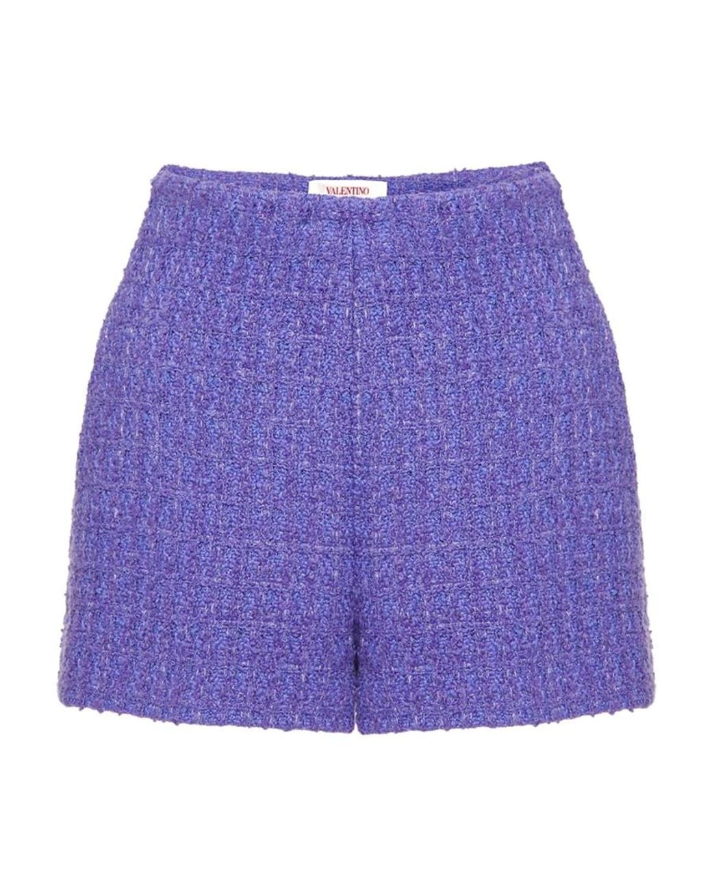 Valentino Purple High-Waist Bouclé Shorts
