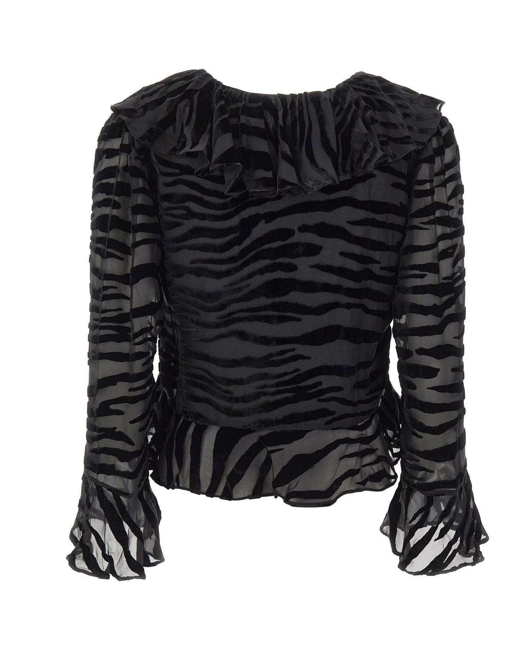 Rixo Black Tracye Ruffled Devore Blouse