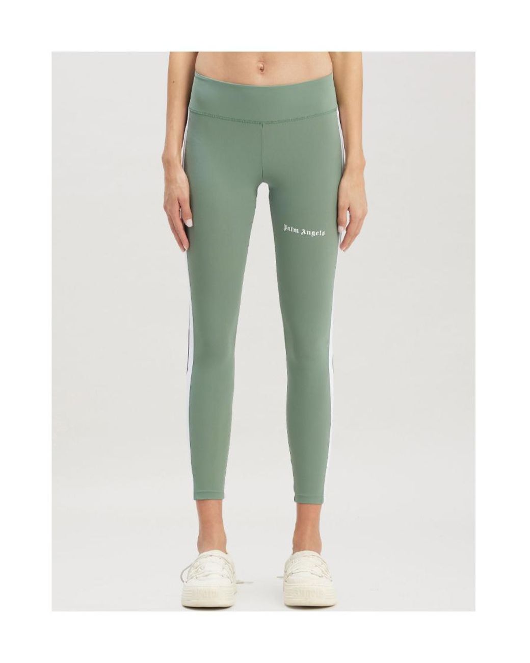 Palm Angels Green Logo Printed Mid-Rise Leggings