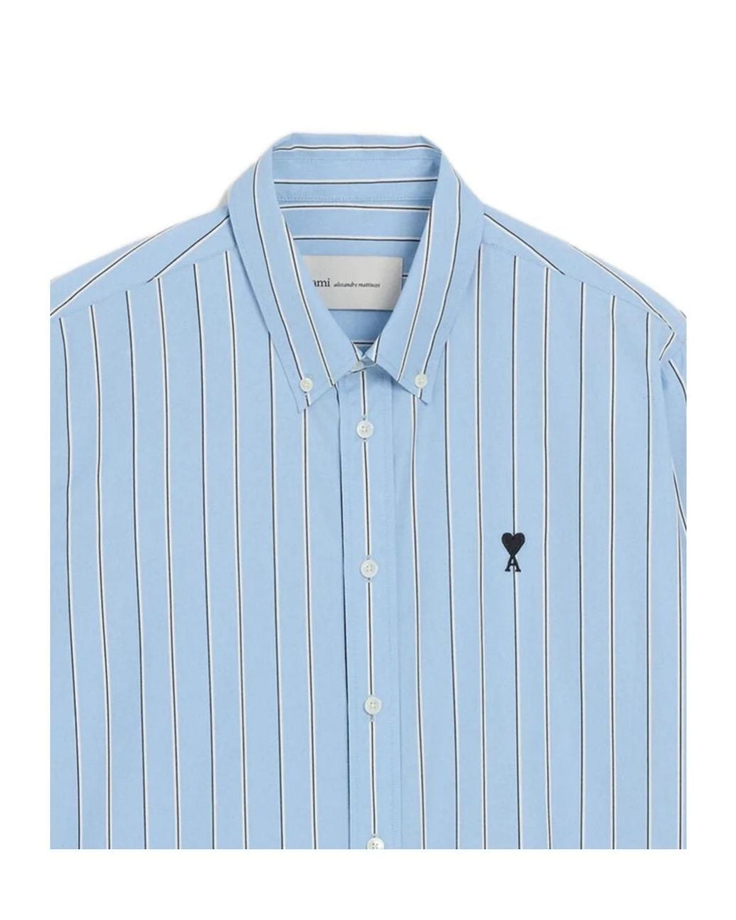 AMI Blue Ami Ami De Coeur Vertical-Stripe Buttoned Shirt for men
