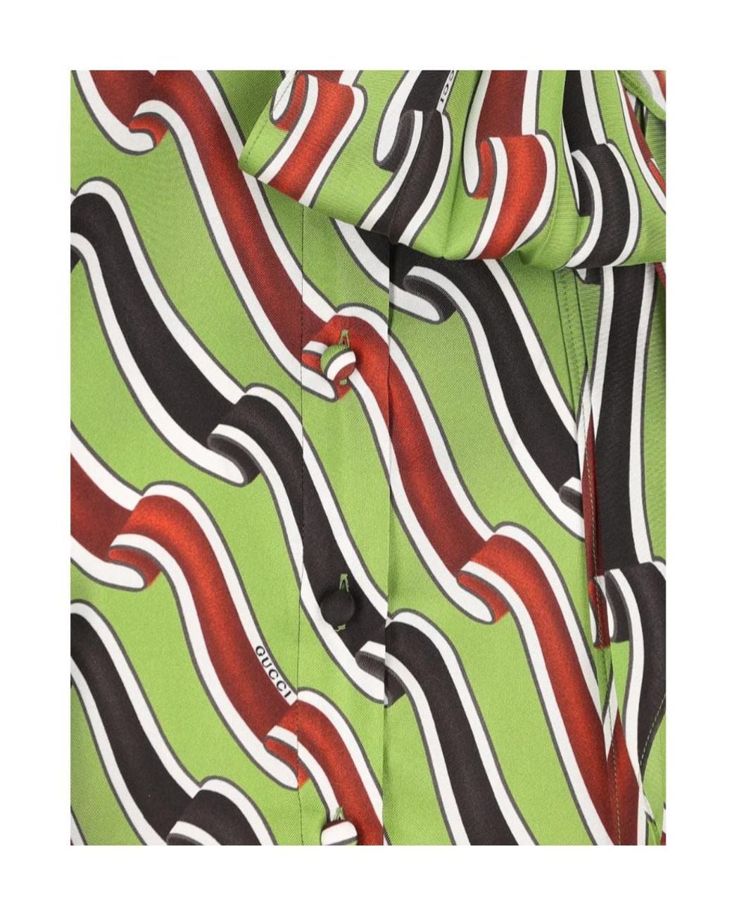 Gucci Green Printed Tie-Neck Midi Dress