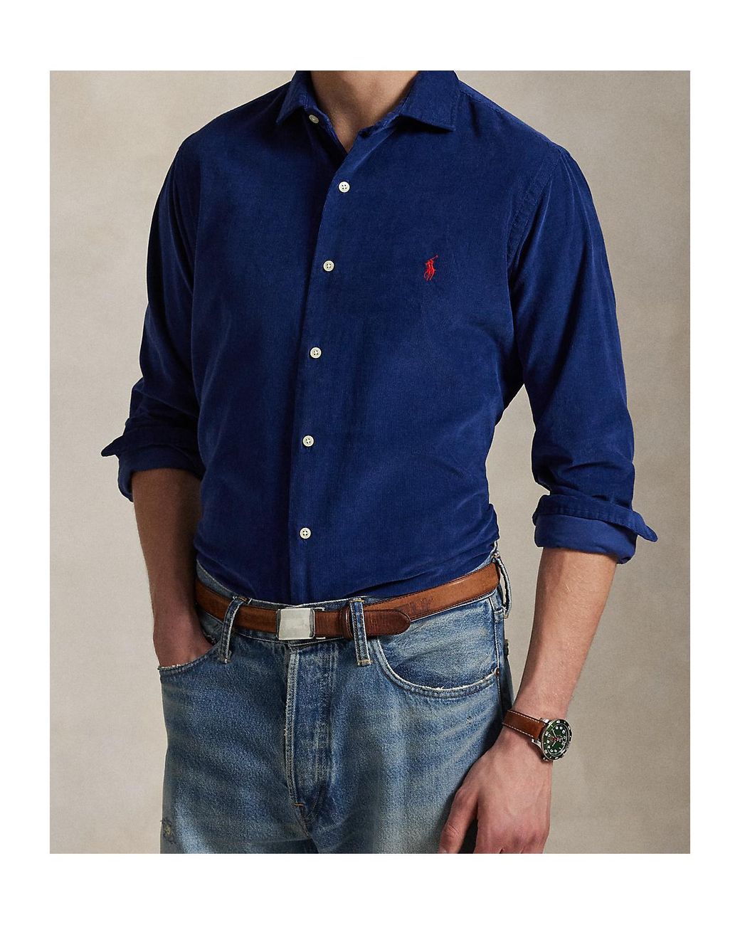 Polo Ralph Lauren Blue Corduroy Pony Embroidered Shirt for men