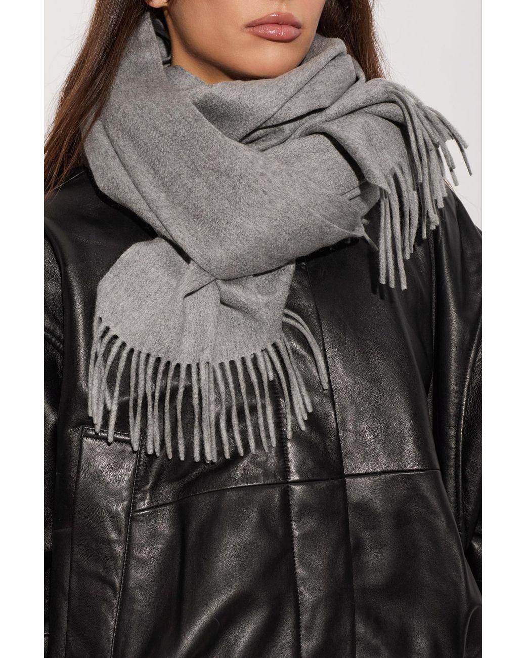 Max Mara Gray Fringed Cashmere Scarf