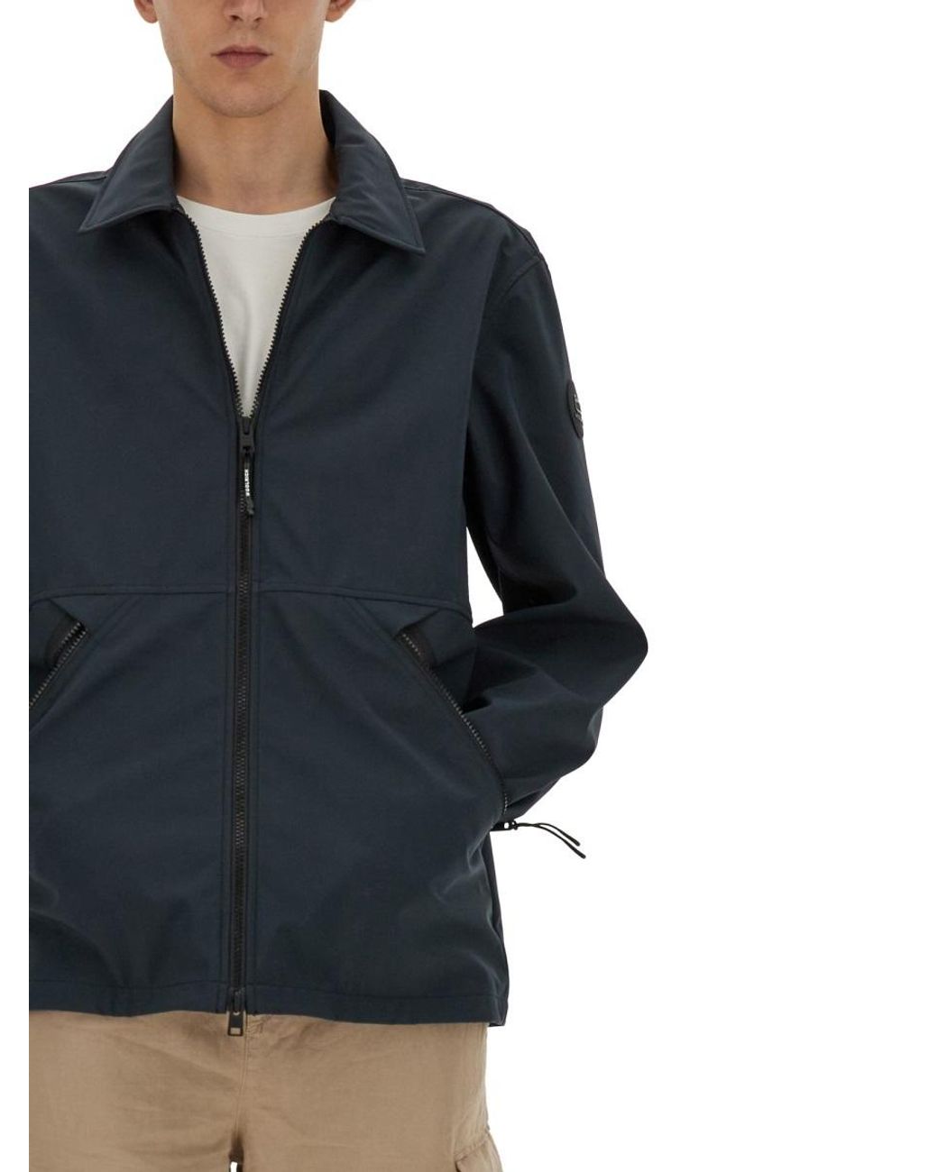 Woolrich Blue Zip-Up Long-Sleeved Jacket for men
