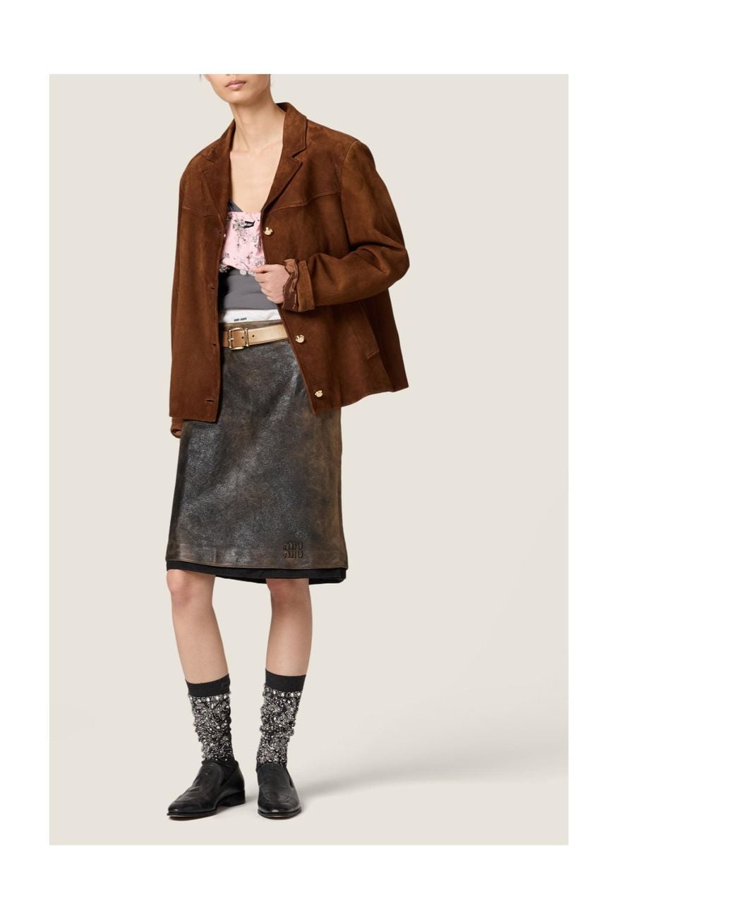 Miu Miu Brown Long-Sleeved Button-Up Jacket