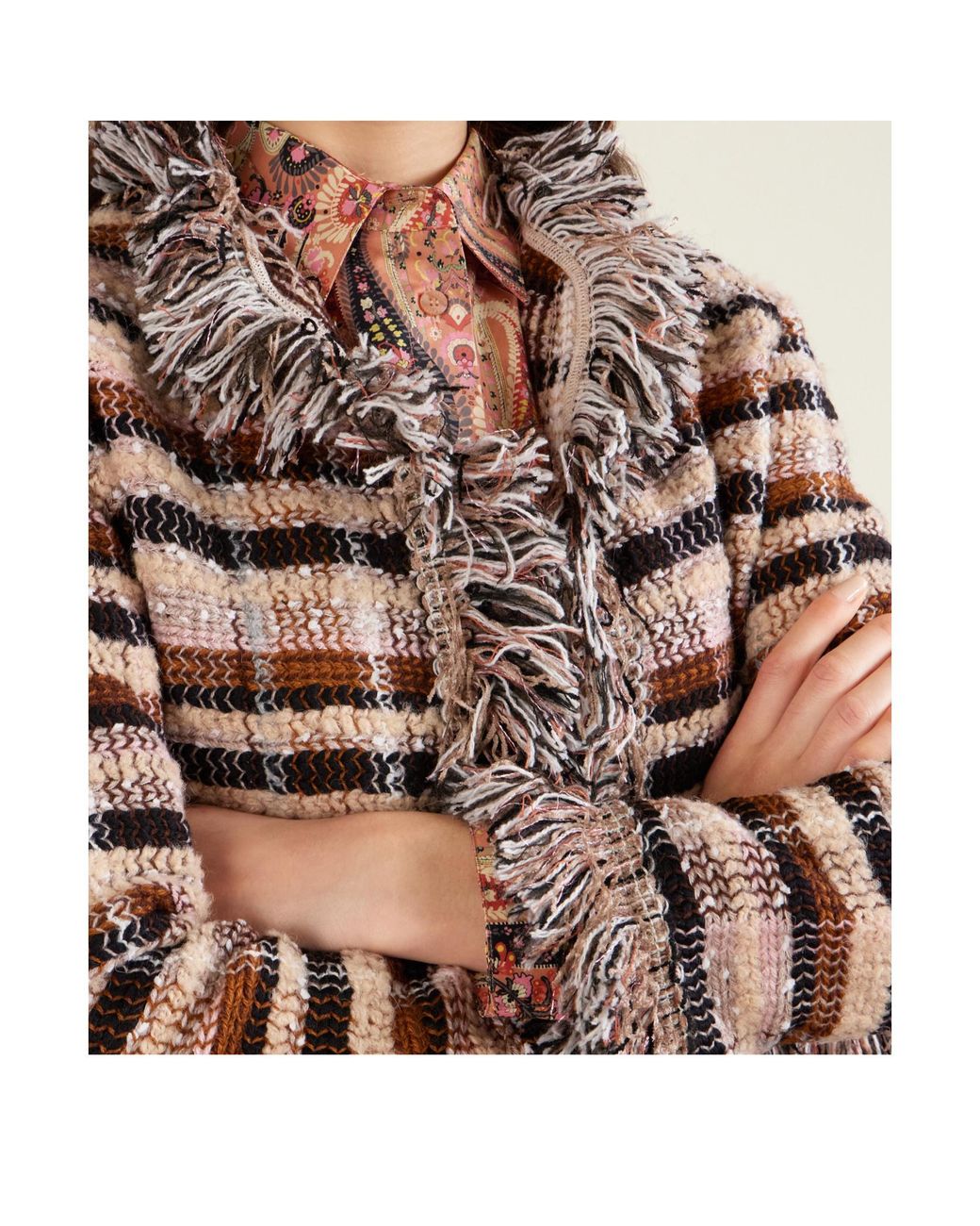 Etro Multicolor Fringed Checked Tweed Jacket