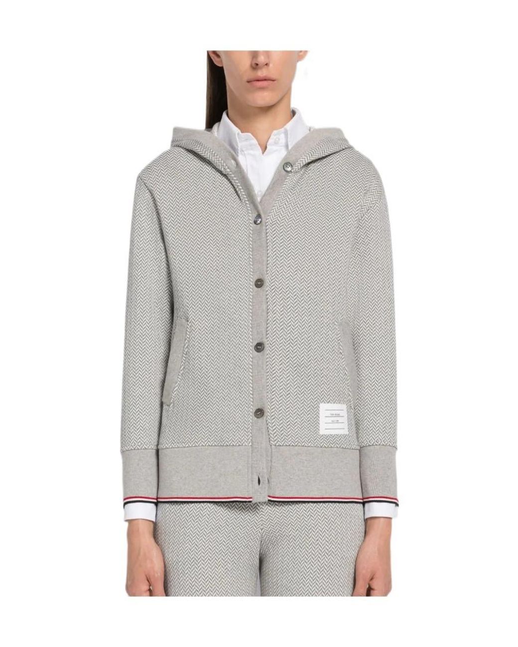Thom Browne Gray Rwb Striped Button-Front Hoodie