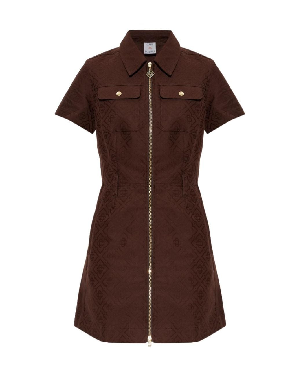 Casablanca Brown Monogram Jacquard Zip-Front Shirt Dress