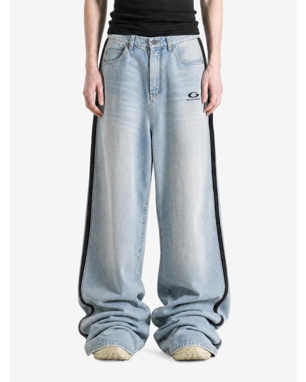 Balenciaga Blue Contrast Stripe Wide-Leg Jeans for men