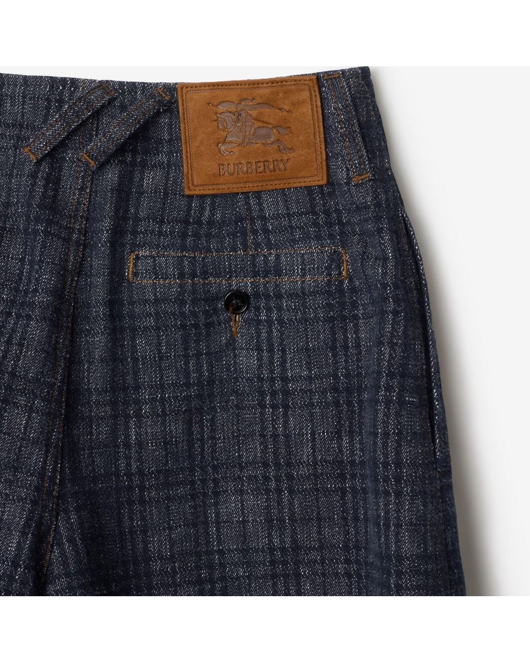 Burberry Blue Belted Check Denim Shorts