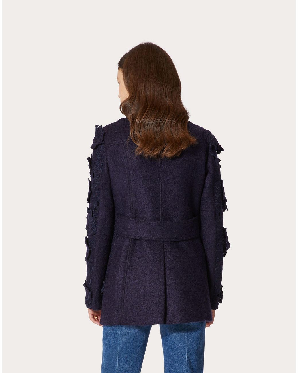 Valentino Blue Double-Breasted Appliqué-Detail Coat