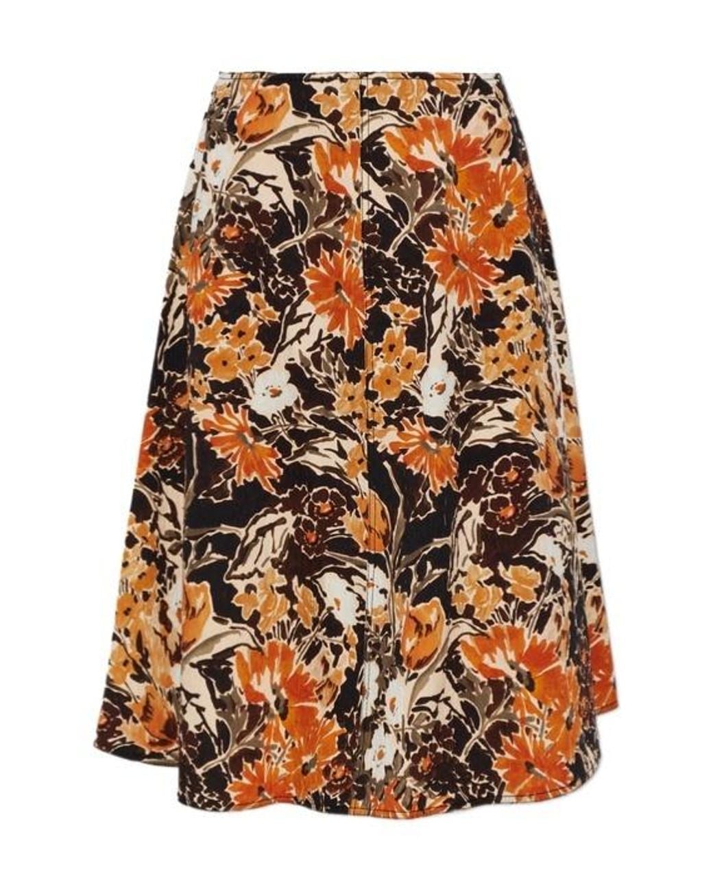 Marni Orange Floral Print Midi Skirt