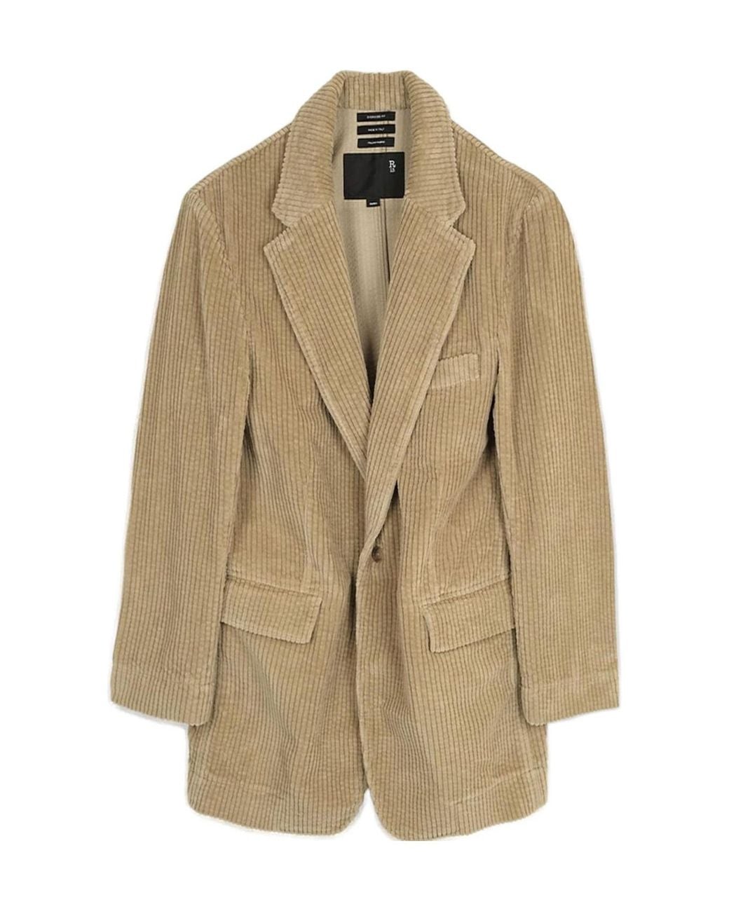 R13 Natural Single-Breasted Oversized Ragged Blazer
