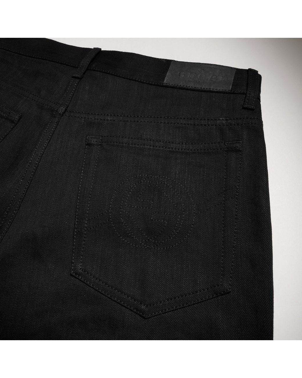 Gucci Black Cotton Denim Pants With Embroidery for men