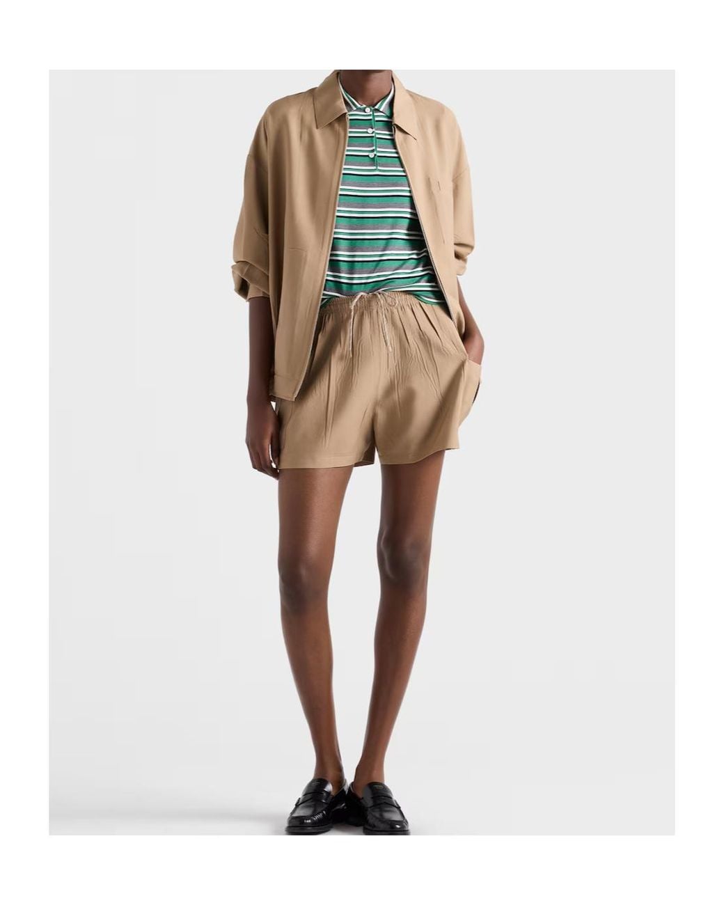 Prada Green Short-Sleeved Striped Cotton Polo Shirt