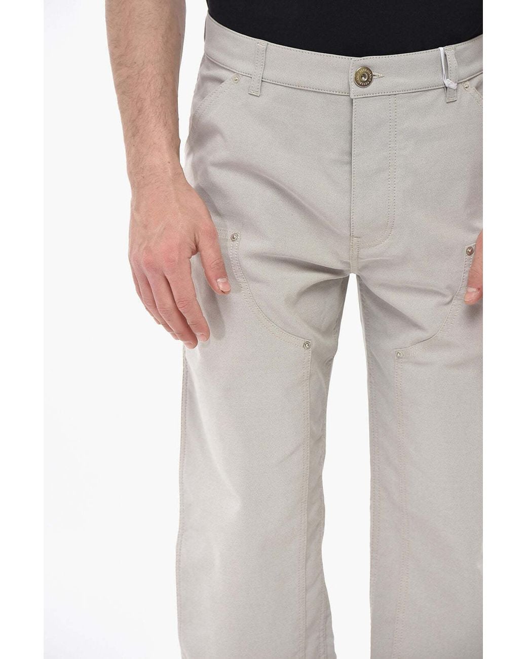 Ferragamo Gray Logo Button Pants for men