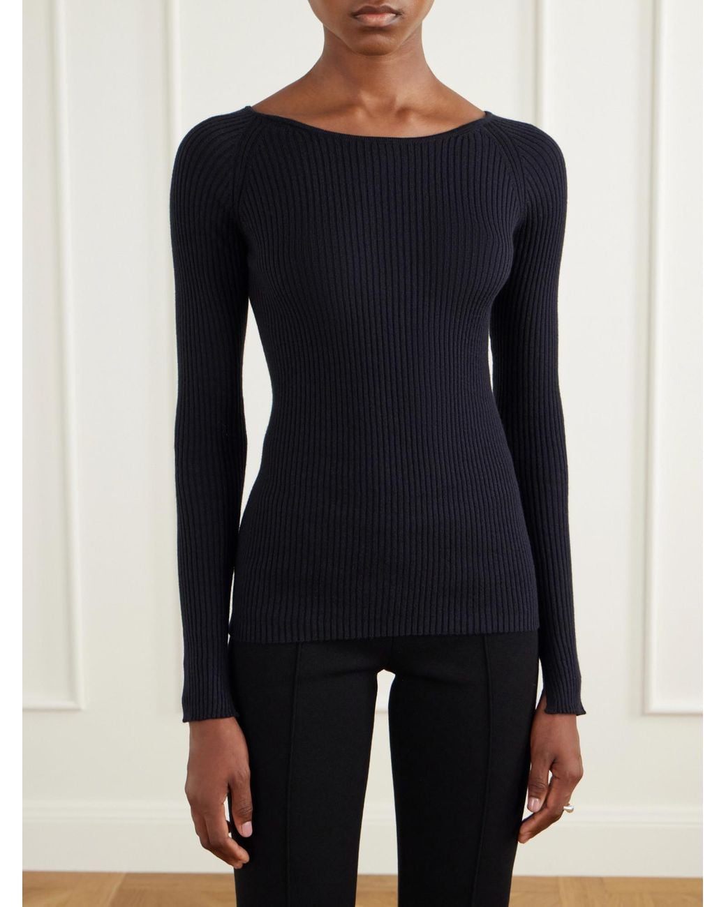 High Sport Black Ribbed Cotton And Cashmere-Blend Sweater