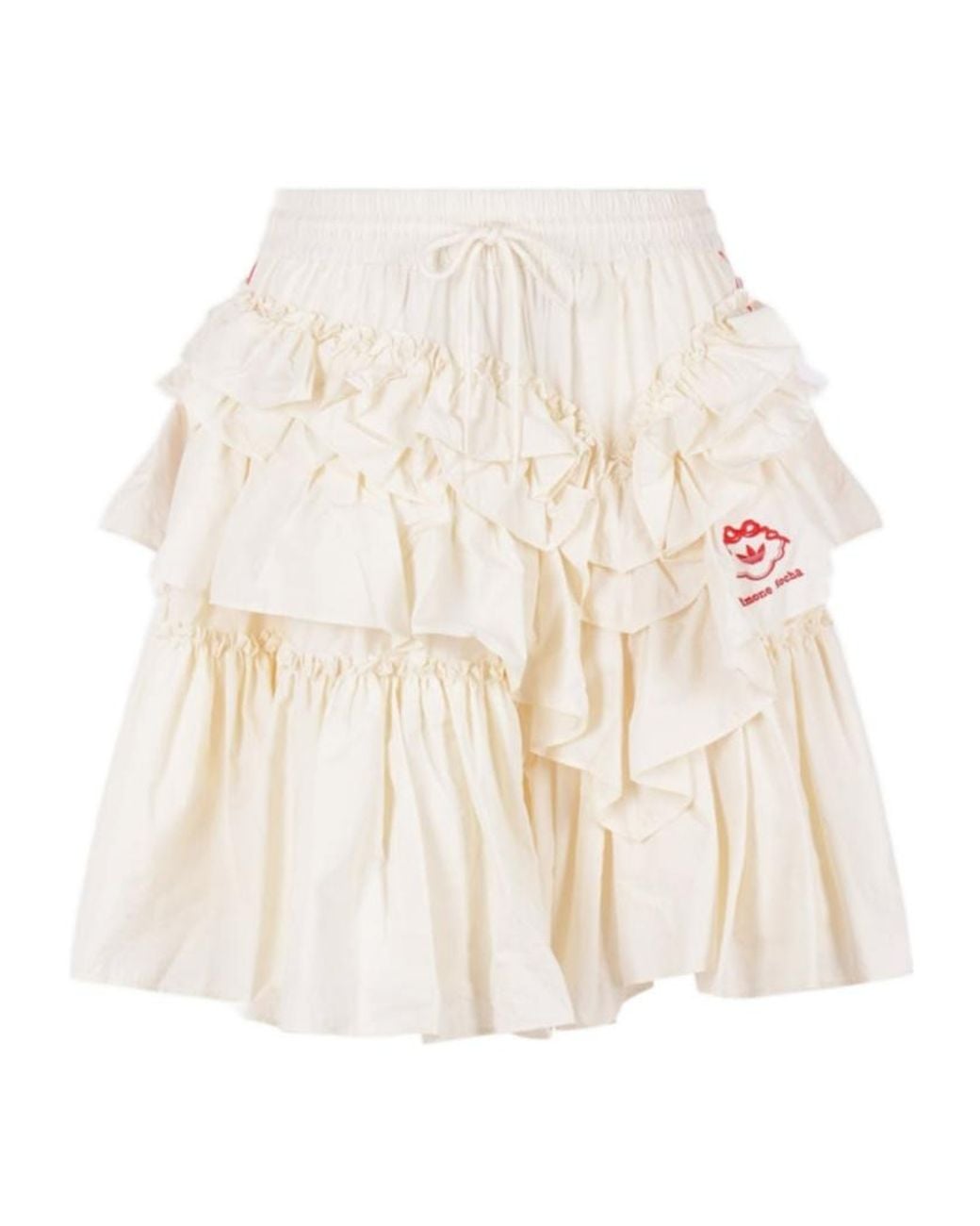 Simone Rocha Natural Embroidered Asymmetric Ruffled Jersey Mini Skirt