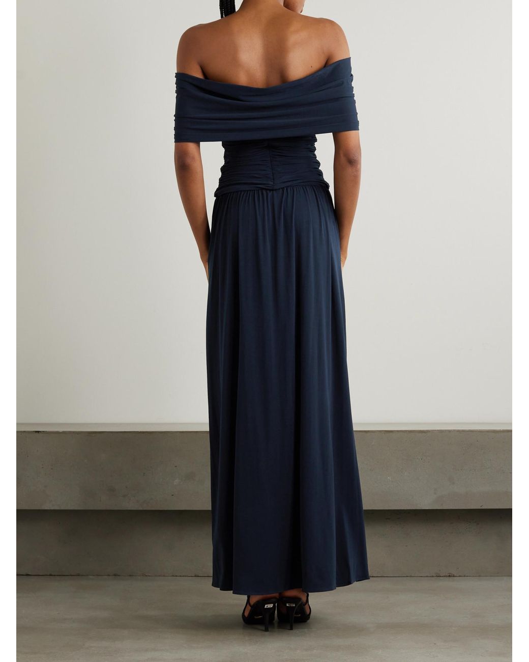 Magda Butrym Blue Off-The-Shoulder Ruched Jersey Dress