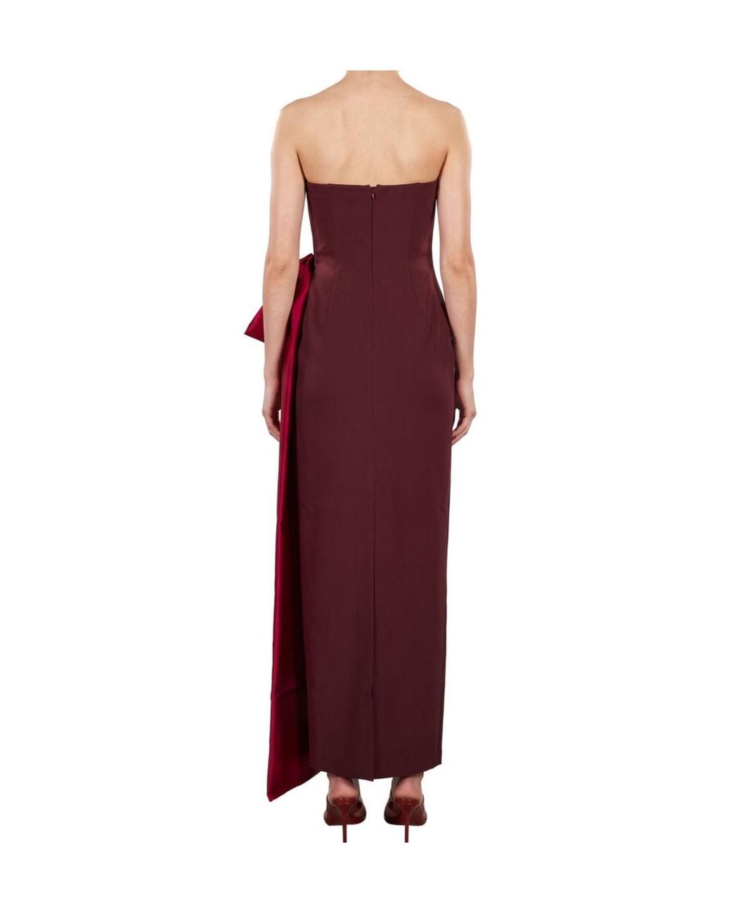 Roland Mouret Red Contrast Drape Strapless Gown