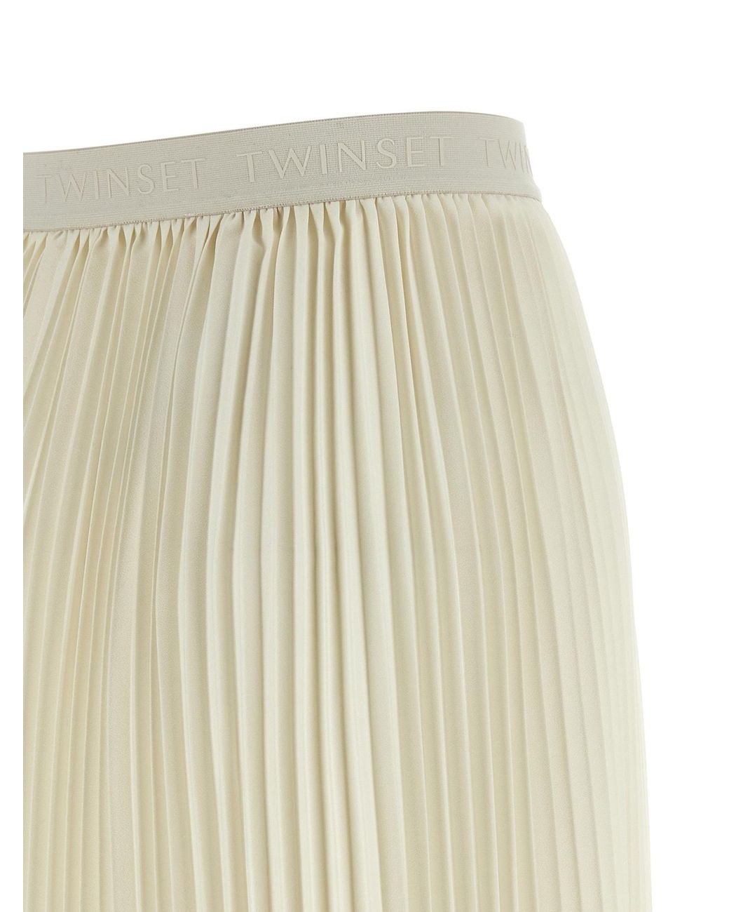 Twinset White Pleated Logo-Waist Long Skirt