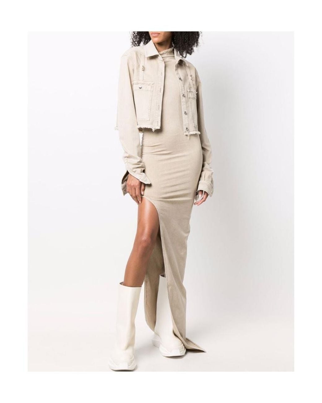 Rick Owens White Frayed Edge Cropped Shirt Jacket