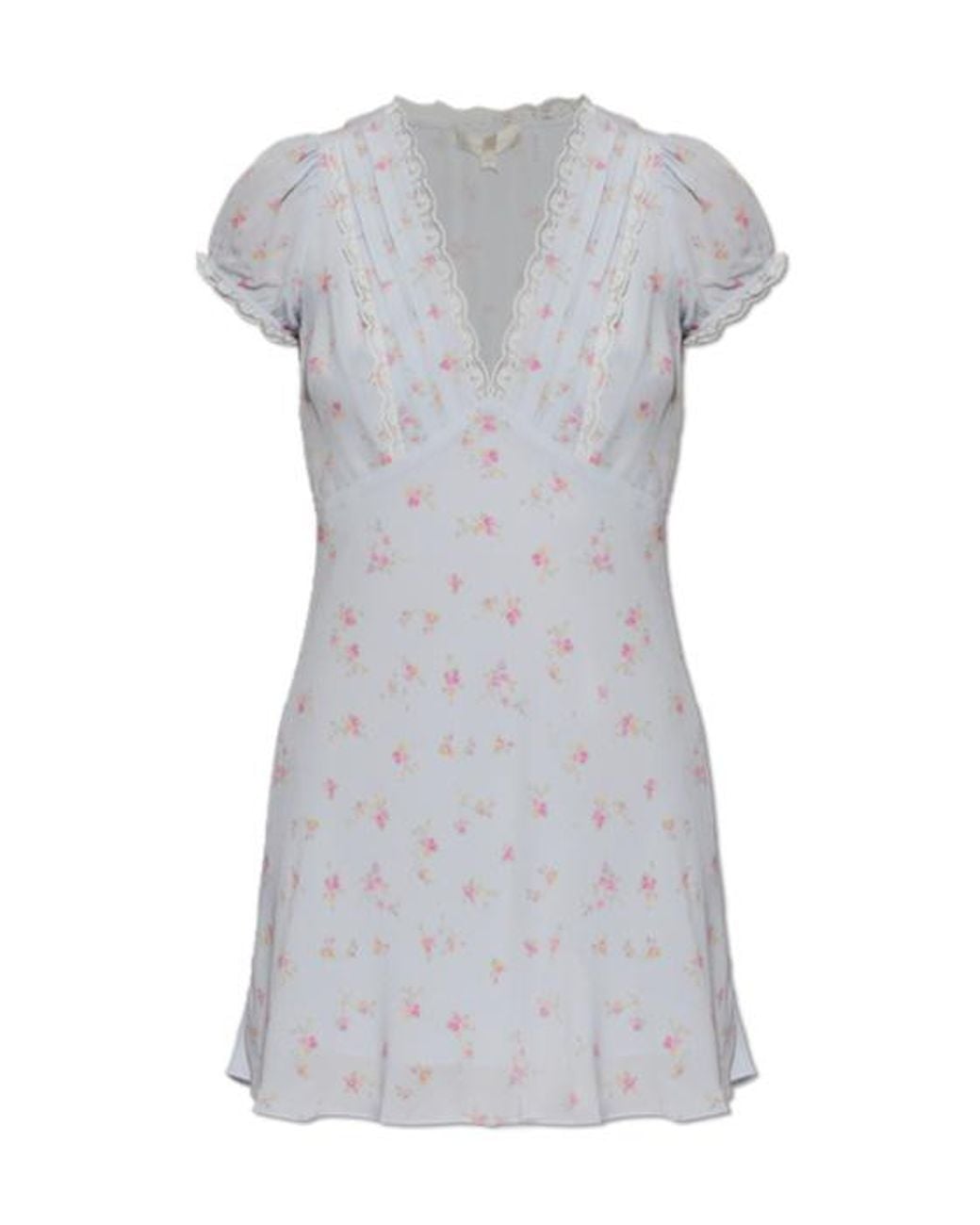 LoveShackFancy Gray Yasmin Lace-Trim Floral Dress
