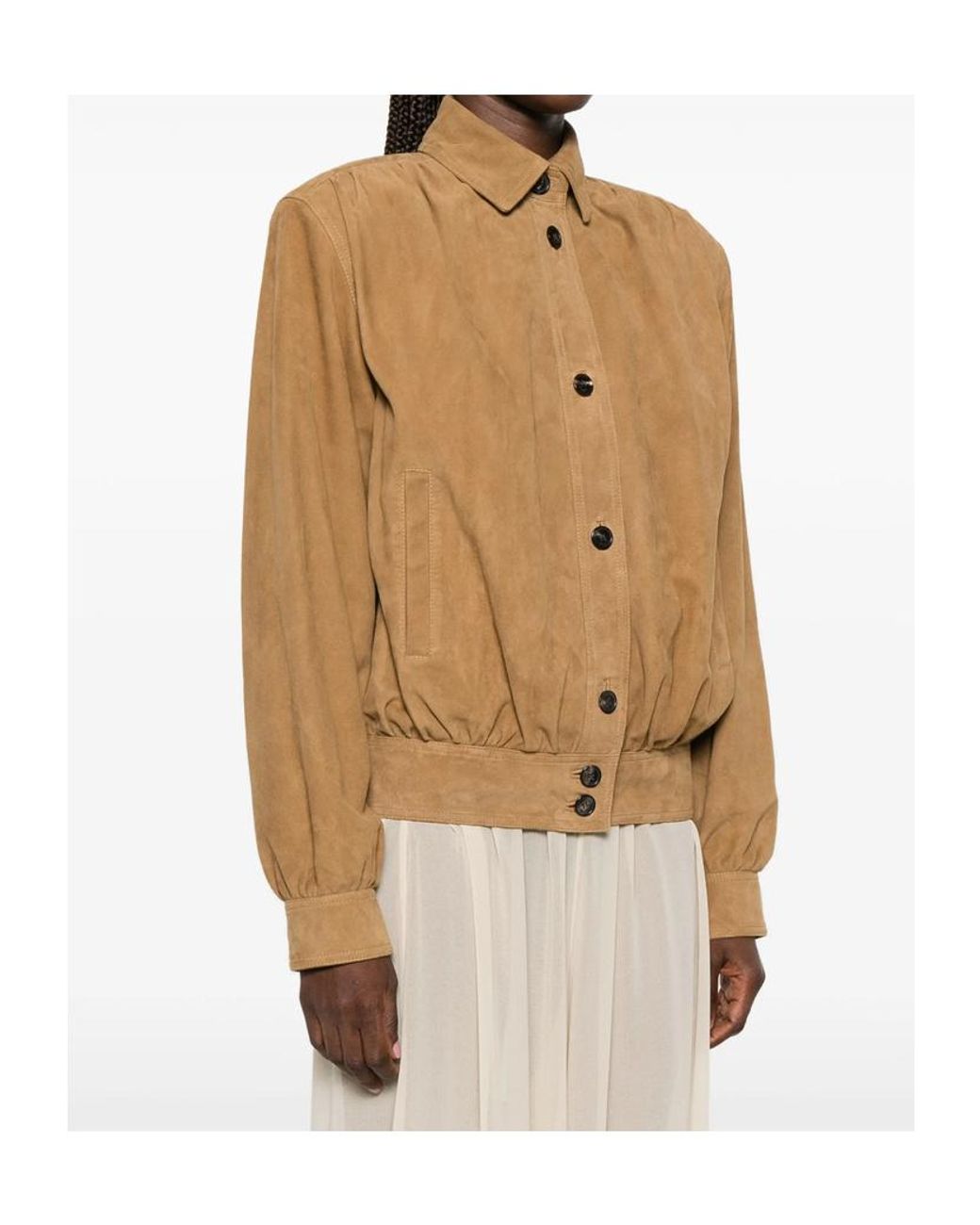 Saint Laurent Natural Button-Up Long-Sleeved Jacket